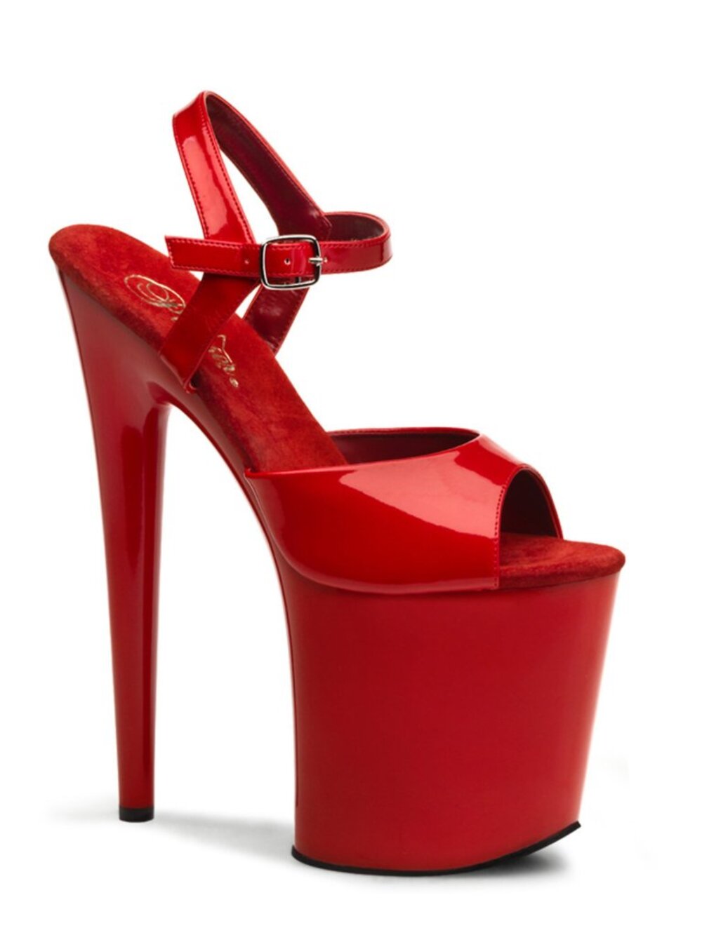Pleaser Flamingo-809 Red Patent Platform Sandals 8 Inch Heels With Ankle Strap